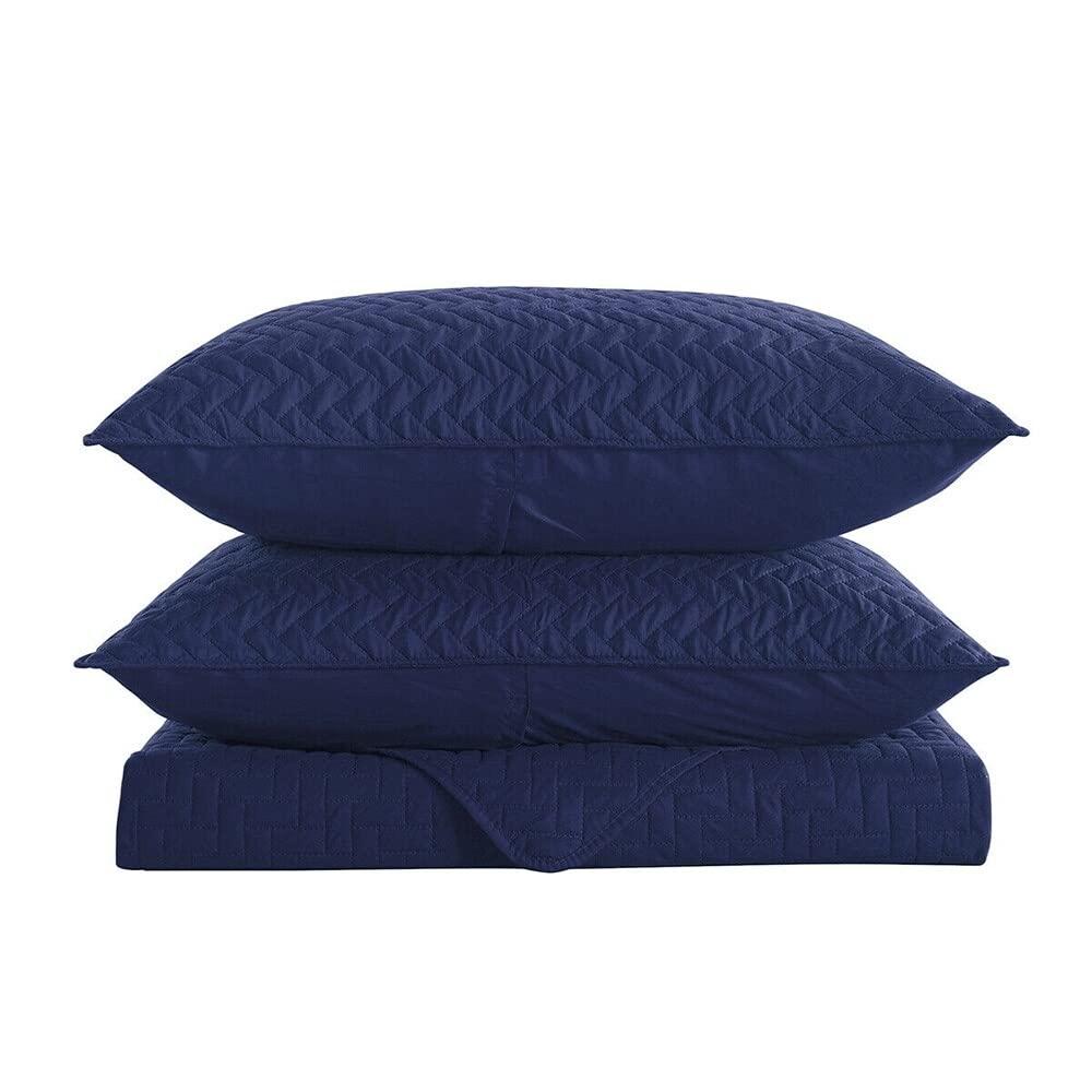 Embossed Reversible Bedspread Coverlet Queen Navy Blue Solid Color Modern - Diamond Home USA