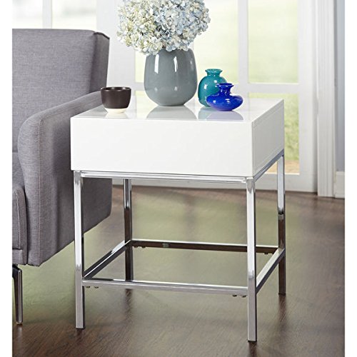 Simple Living White MDF/Metal High-gloss End Table"