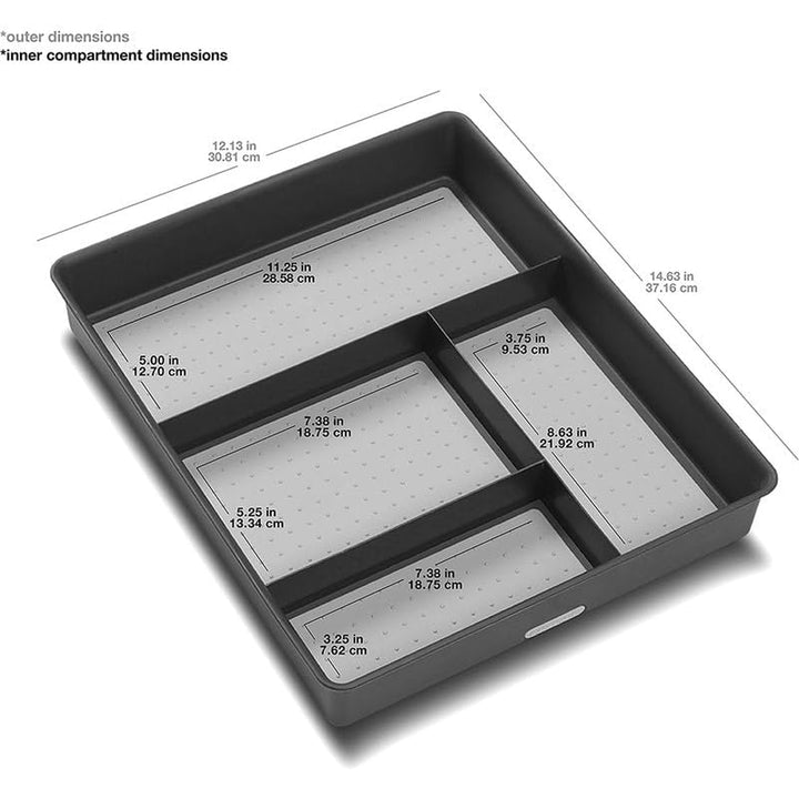 Classic 4 Compartment Drawer Organizer Tray Granite Grey Plastic - Diamond Home USA
