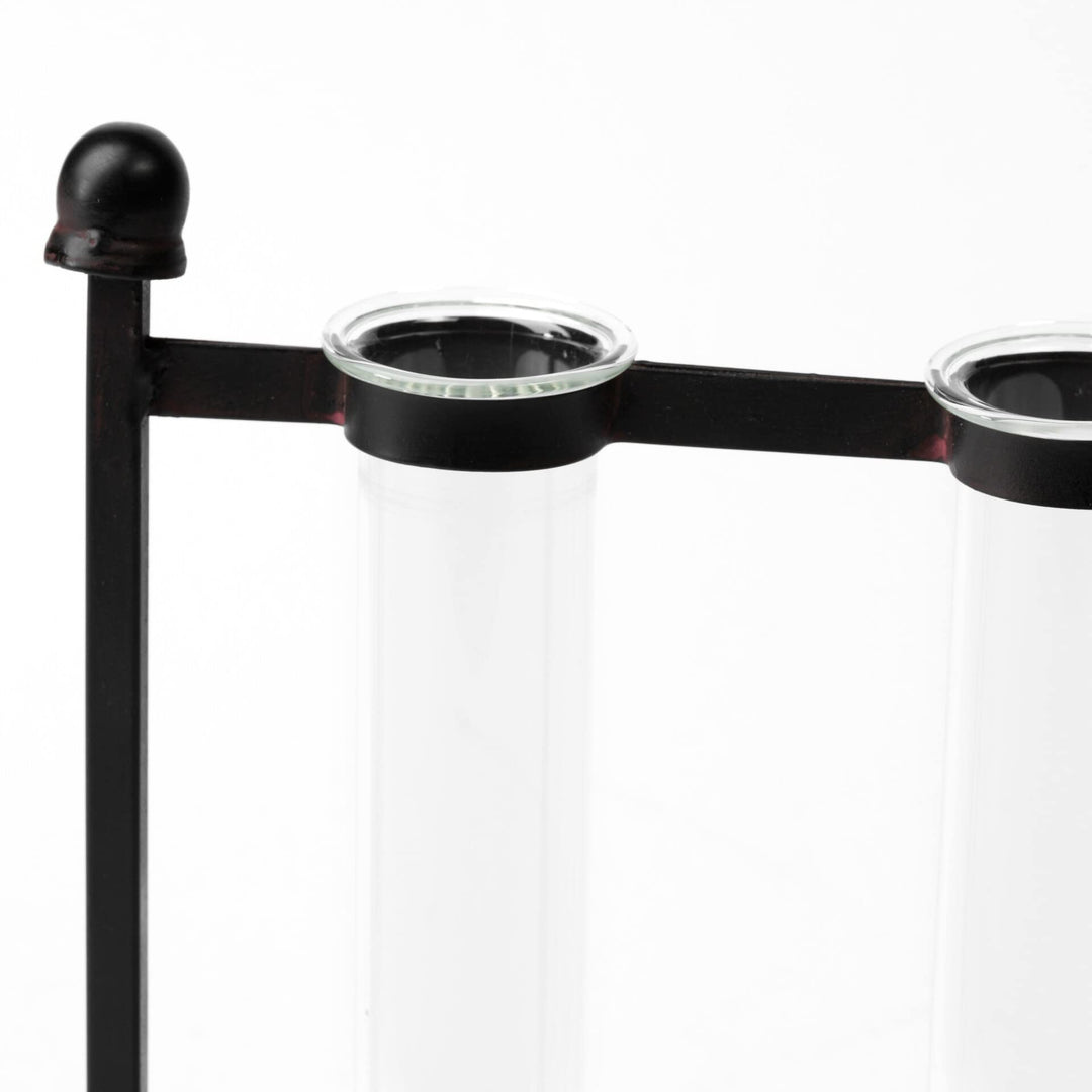 Black Metal Five Glass Test Tube Vase Clear Farmhouse - Diamond Home USA