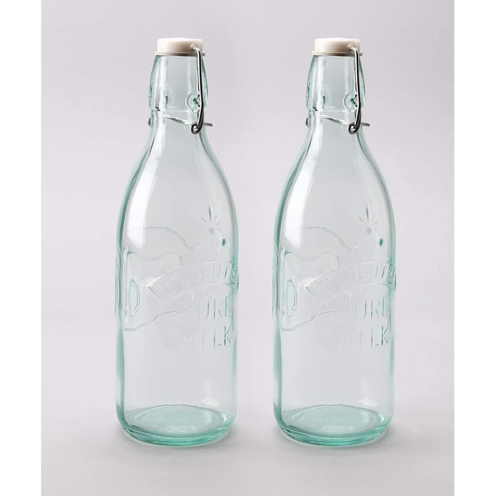 Italian Recycled Green Milk Bottle 34 Ounces Clear Glass 1 Piece - Diamond Home USA