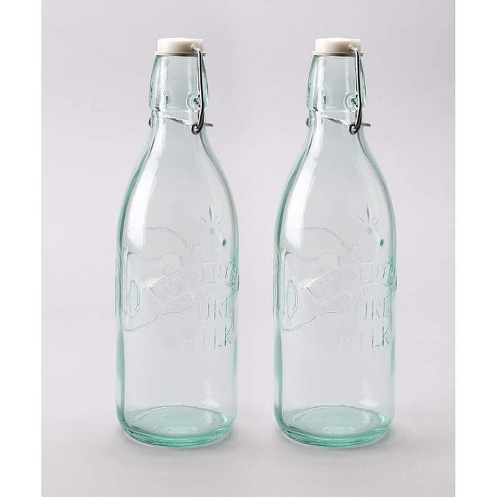 Italian Recycled Green Milk Bottle 34 Ounces Clear Glass 1 Piece - Diamond Home USA