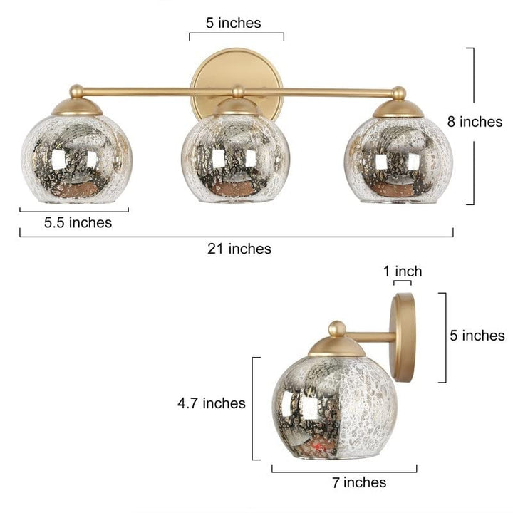 Modern Gold 3-light Linear Bathroom Vanity Lights with Mercury Glass 21" L X - Diamond Home USA