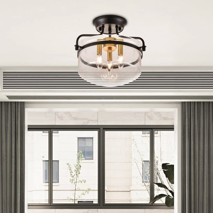3 Lights Glass Semi Flush Mount Black Gold Industrial Modern Contemporary