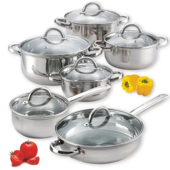 12-Piece Stainless Steel Cookware Set Silver 12 Piece Non-Stick Surface