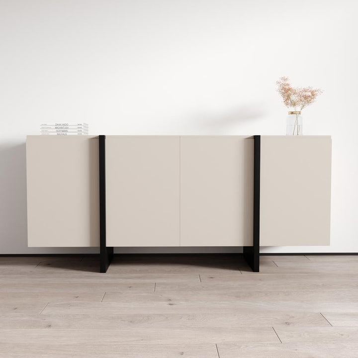 Sideboard Beige Mid-Century Modern Contemporary MDF Matte Includes Hardware