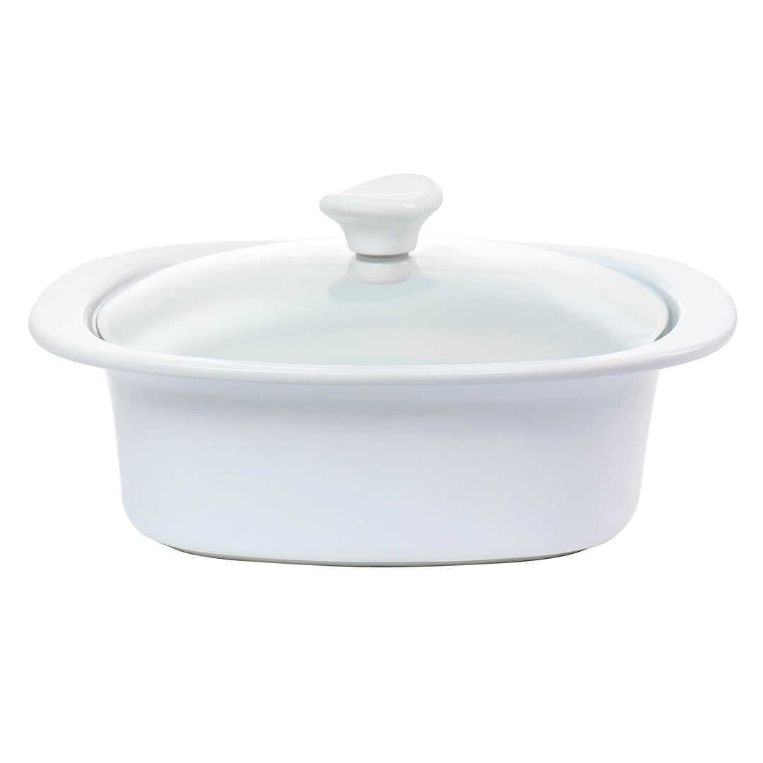 Dining 1.9 Quart Stoneware Casserole In White With Glass Lid