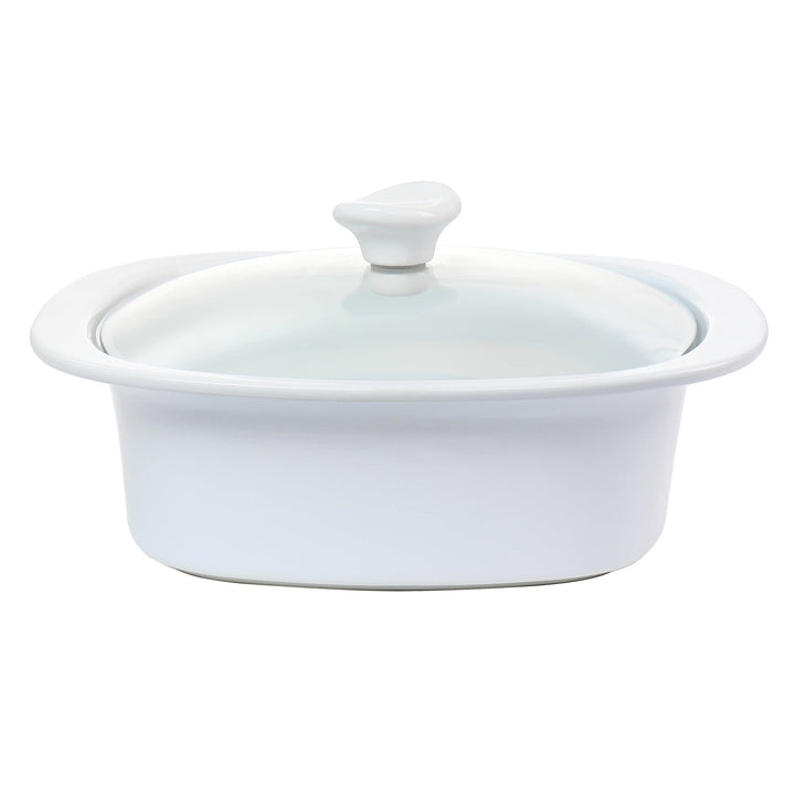 Dining 1.9 Quart Stoneware Casserole In White With Glass Lid