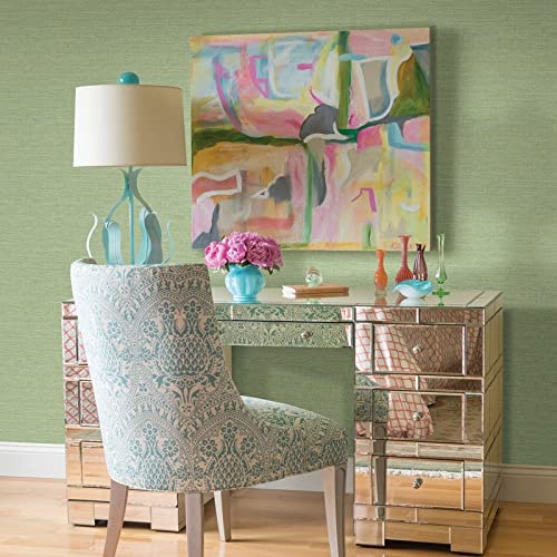 Green Grasscloth Wallpaper 20.5in X Abstract Modern Contemporary Paper Washable - Diamond Home USA