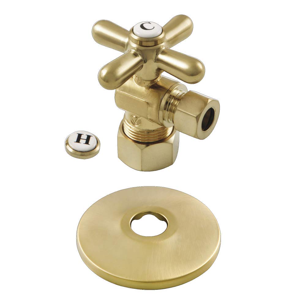 Kingston Brass CC53307XK 5/8-Inch x 3/8-Inch OD Comp Quarter-Turn Angle Stop Brushed Brass