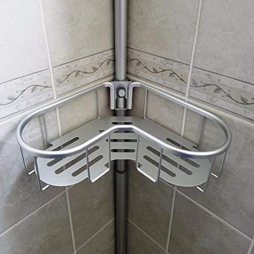 Flat Shelf Rustproof Shower Caddy Satin Chrome Corner Pole Metal - Diamond Home USA