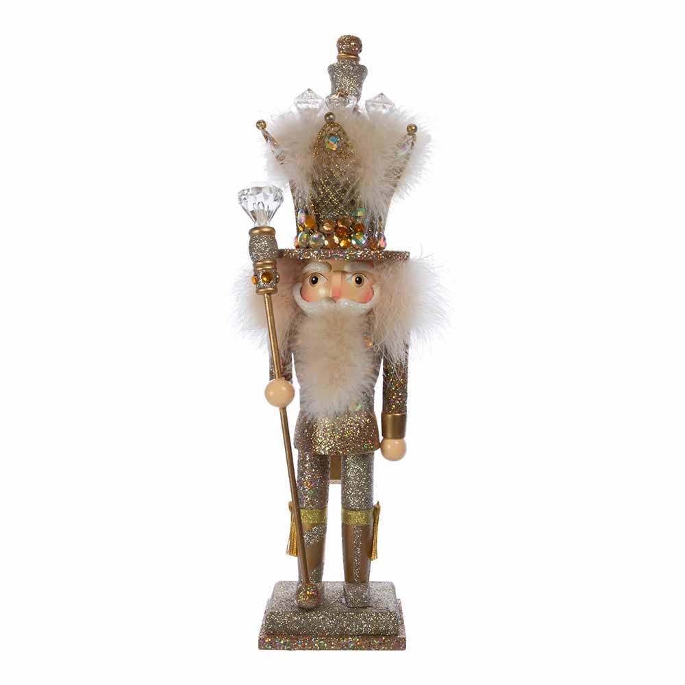 16-Inch Hollywood Platinum and Gold Glitter King Nutcracker - Diamond Home USA