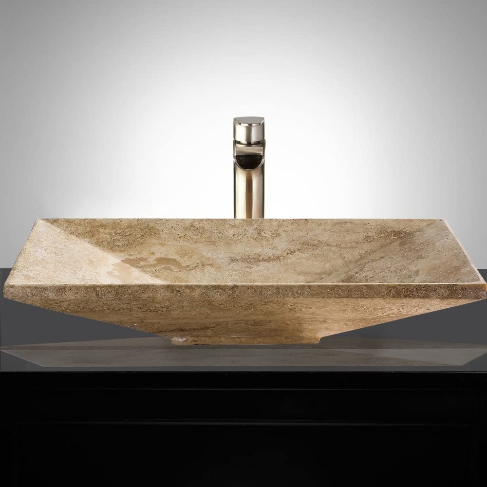 Interlaken' Metallic Silver Vessel Sink Beige Rectangle Stone Natural Finish