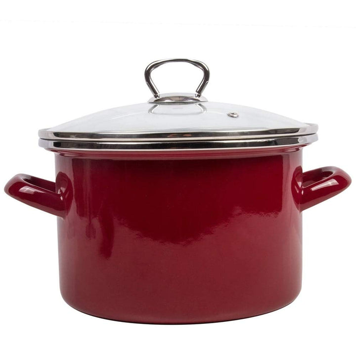 Burgundy Enamel On Steel 4.2-Quart Pot with A Glass Lid Red Enameled