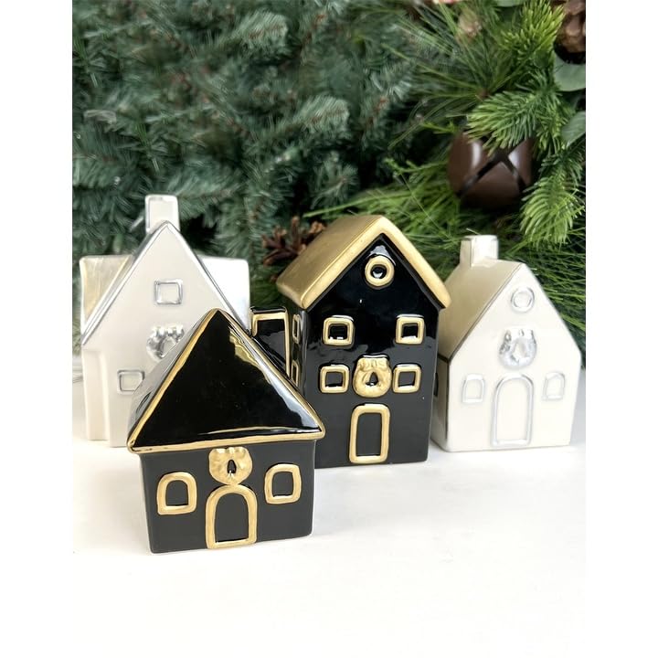 Ceramic Christmas Village Set of 4 Christmas Village Houses Ceramic