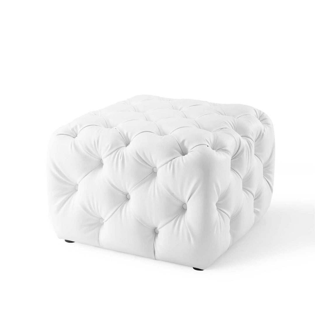 Tufted Button Square Leather Ottoman White Mid-Century Modern Solid Wood - Diamond Home USA
