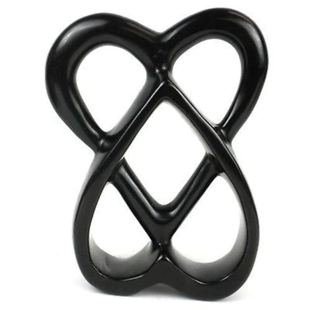 SMOLArt Handcrafted 8-inch Soapstone Connected Hearts Sculpture in Black