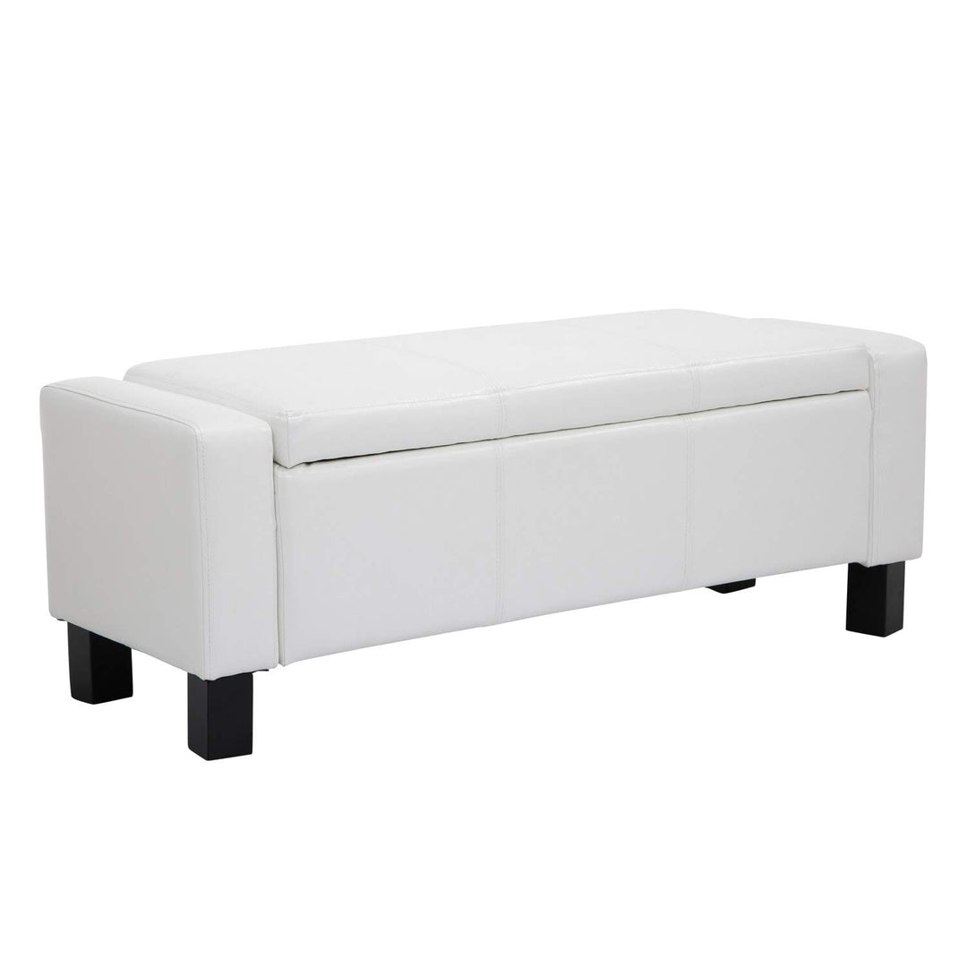 43-inch White Faux Leather Ottoman Storage Bench Modern Contemporary Solid