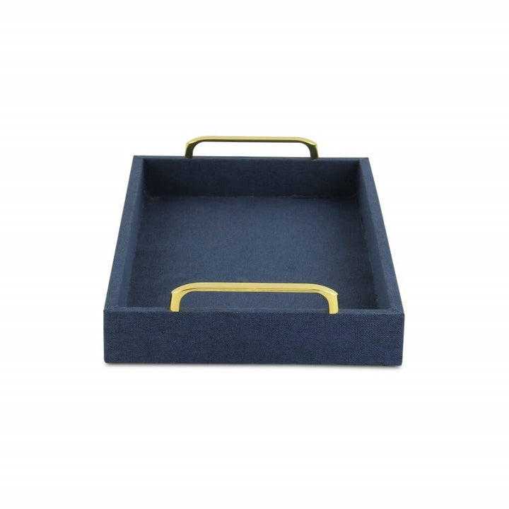 Navy Blue Linen and Wooden Tray 18 W X 14 D 7 H Rectangle Wood Medium - Diamond Home USA