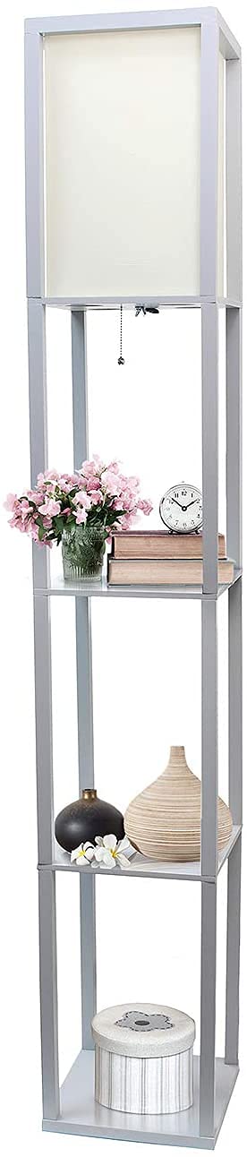 Oakestry Floor Lamp Etagere Organizer Storage Shelf with Linen Shade Grey