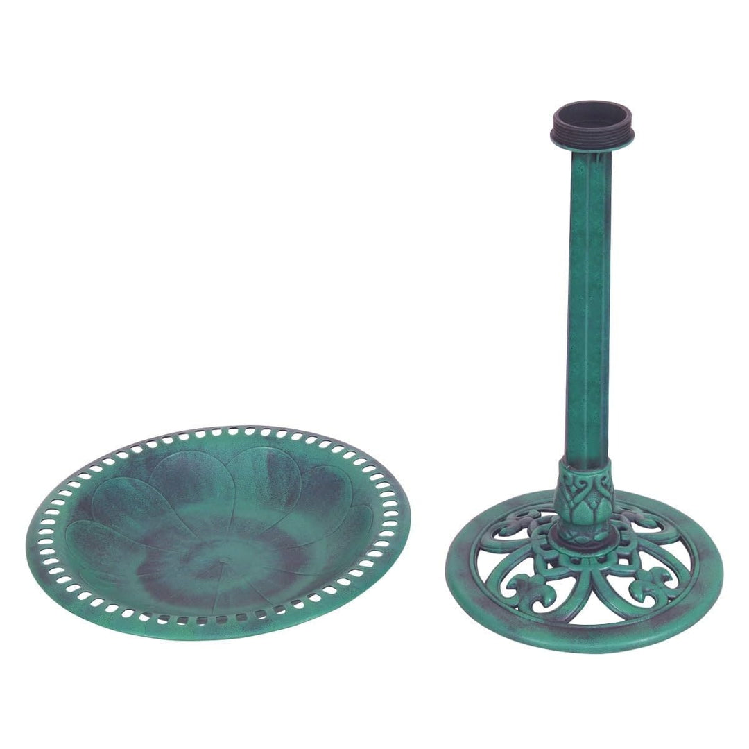 Green Pedestal Bird Bath Feeder Freestanding Outdoor Garden Yard Patio Metal - Diamond Home USA
