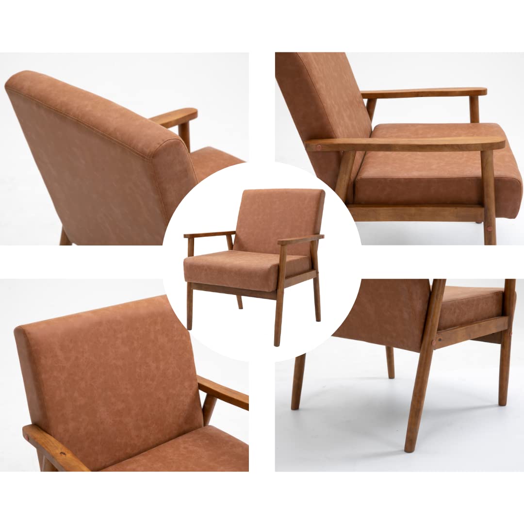 Merakii Midcentury Modern Solid Wood Vegan Leather Upholstered Armchairs - Brown - Diamond Home USA