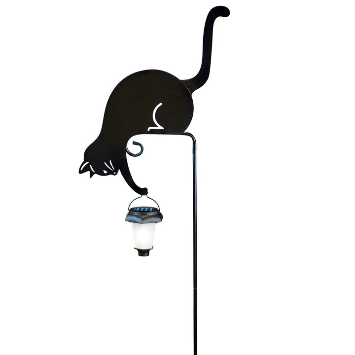 Cat Holding Solar Lantern Decorative Garden Stake 12 X 32.5 3.75 Black