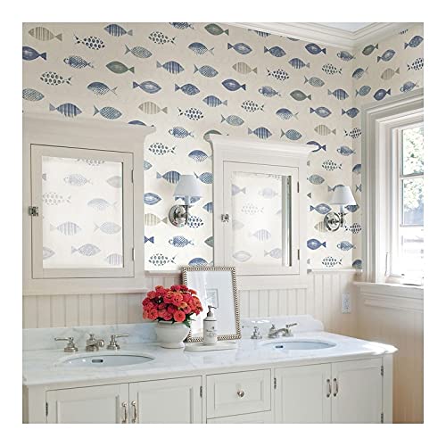 Blue Sea Fish Wallpaper 20.5 X Animal Print Modern Contemporary Wildlife - Diamond Home USA