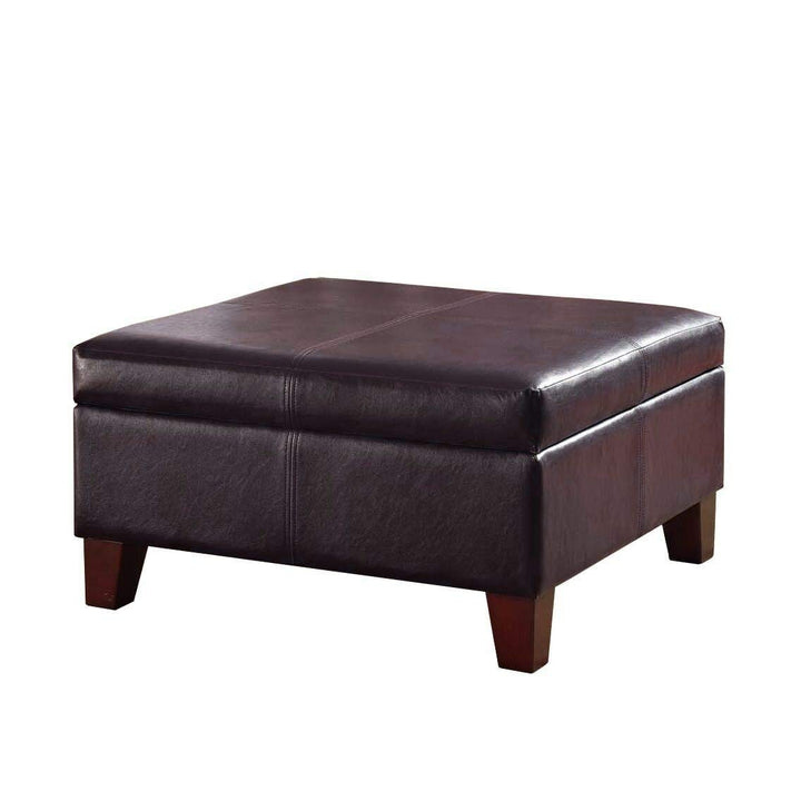Luxury Large Brown Faux Leather Storage Ottoman Table Living Room Solid - Diamond Home USA