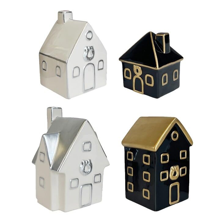 Ceramic Christmas Village Set of 4 Christmas Village Houses Ceramic - Diamond Home USA