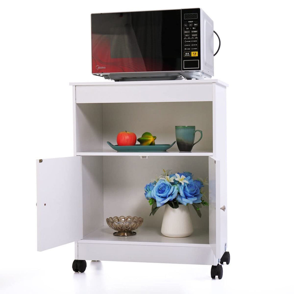 White Microwave Storage Cabinet with Universal Wheel 24 * 14.6 * 30.8 Modern - Diamond Home USA