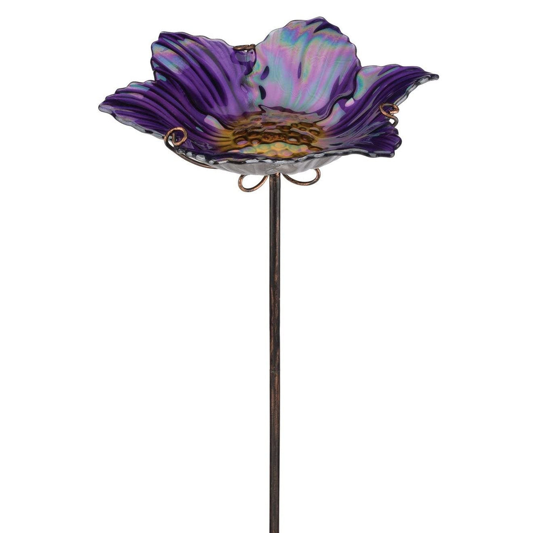 Birdbath/Feeder Stake Purple Art Glass