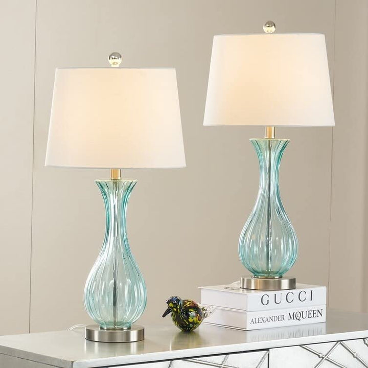 25.5'' Blue Glass Bedside Table Lamp Set (Set of 2) 13 * 13 * 25.5 Glam Modern - Diamond Home USA