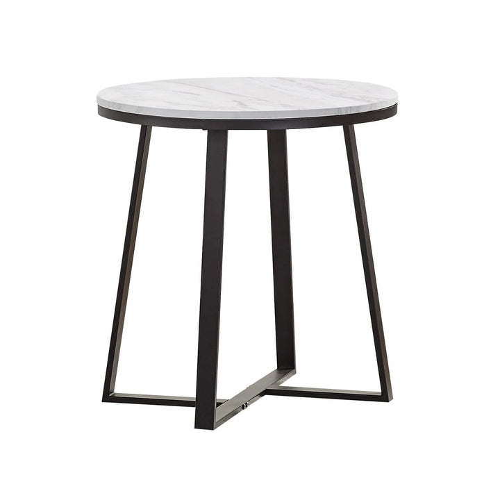 Round Marble End Table with Metal Base in White and Matte Black Modern