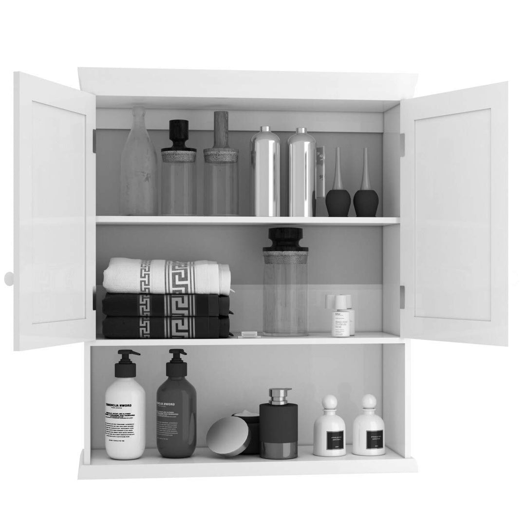 Bathroom Medicine Cabinet Wall Mounted Storage Organizer with Shelf White Modern - Diamond Home USA