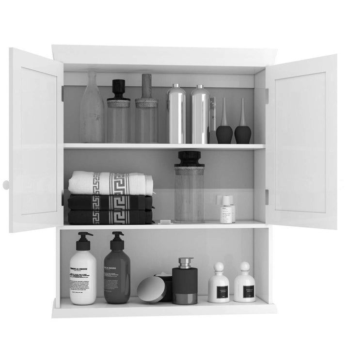 Bathroom Medicine Cabinet Wall Mounted Storage Organizer with Shelf White Modern - Diamond Home USA