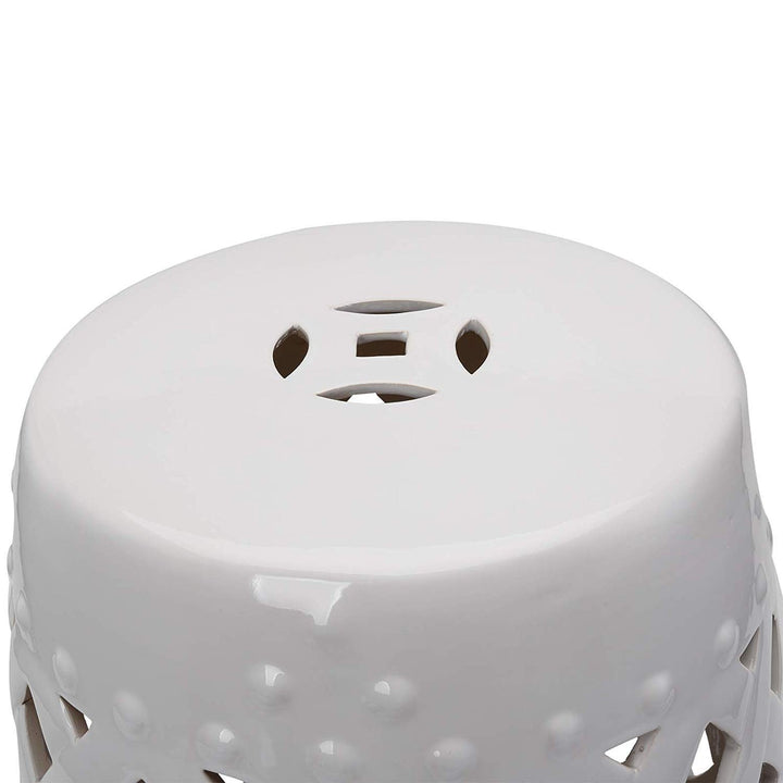 Ceramic Indoor Outdoor Lattice Garden Stool White Modern Contemporary Water - Diamond Home USA