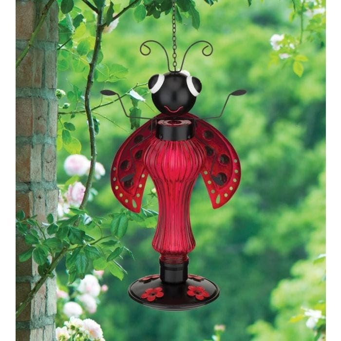 Critter Hummingbird Feeder Ladybug Red Metal - Diamond Home USA