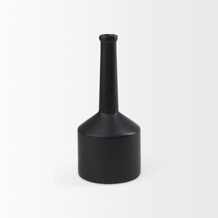 Medium Matte Black Ceramic Jug Vase Modern Contemporary - Diamond Home USA