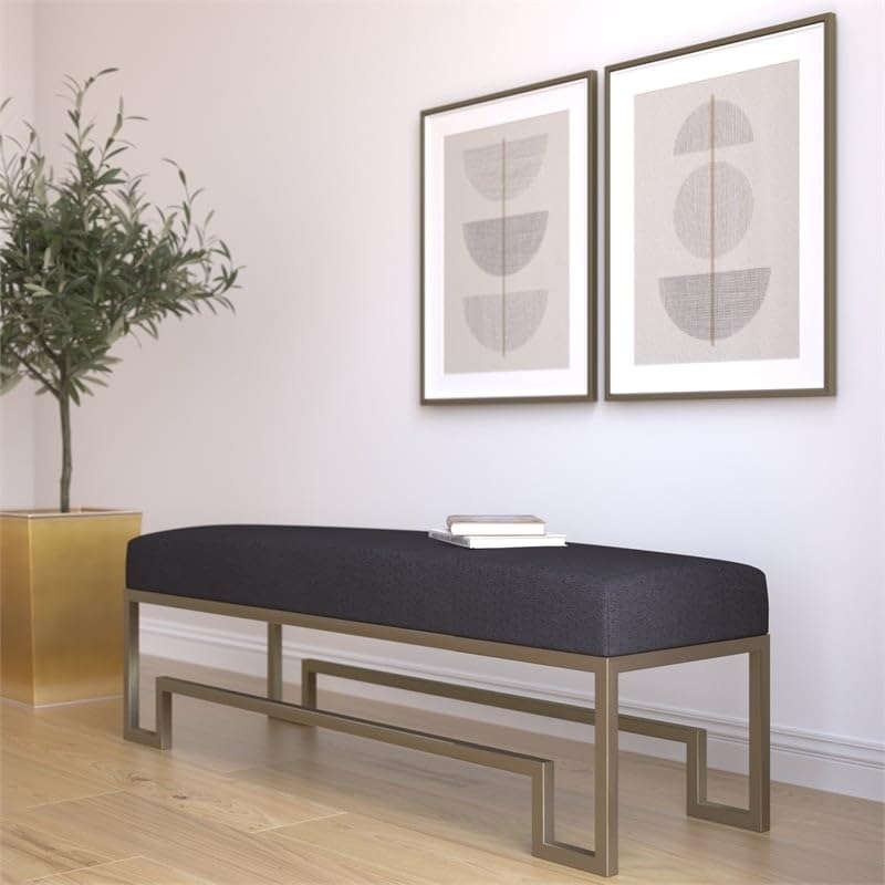 American Home Classic Laurence Steel and Fabric Bench in Brass and Black Brushed Brass/Black - Diamond Home USA