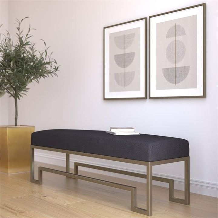 American Home Classic Laurence Steel and Fabric Bench in Brass and Black Brushed Brass/Black - Diamond Home USA