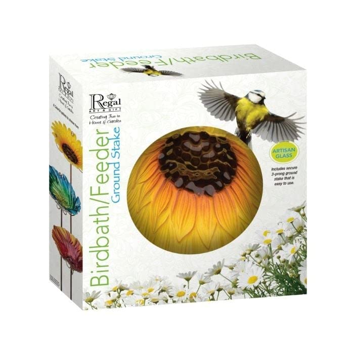 Birdbath/Feeder Stake Sunflower Yellow Art Glass - Diamond Home USA