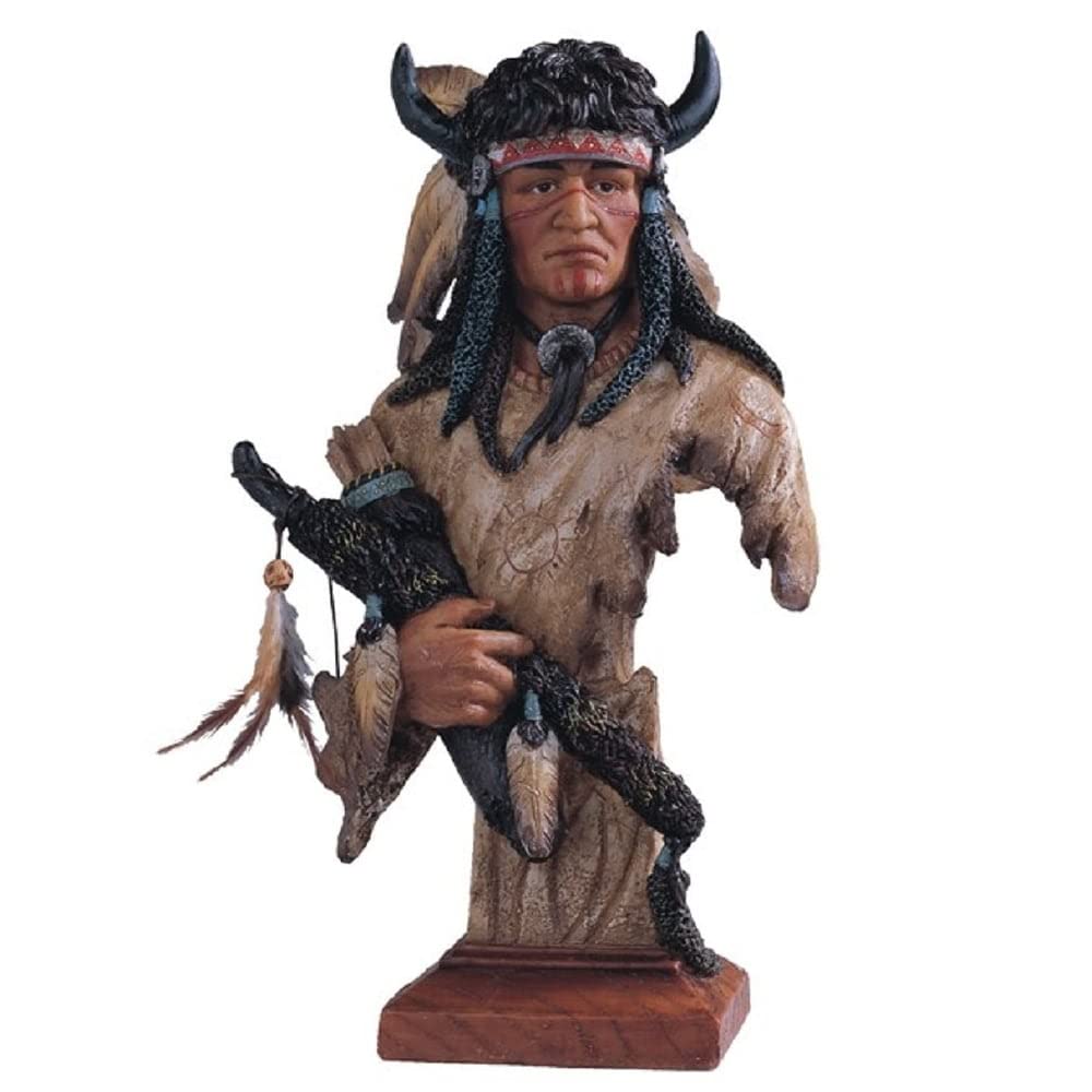 13" h Indian Warrior Bust Statue Native American Decoration Figurine Multi Color