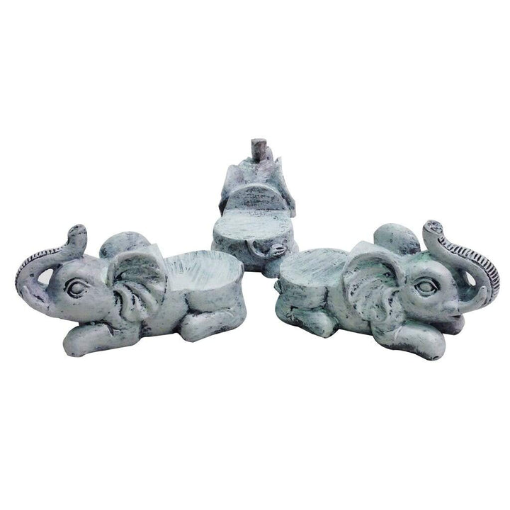 Set of 3 Poly Resin Elephant Shaped Pot Feet Or Planter Risers Off/White Country