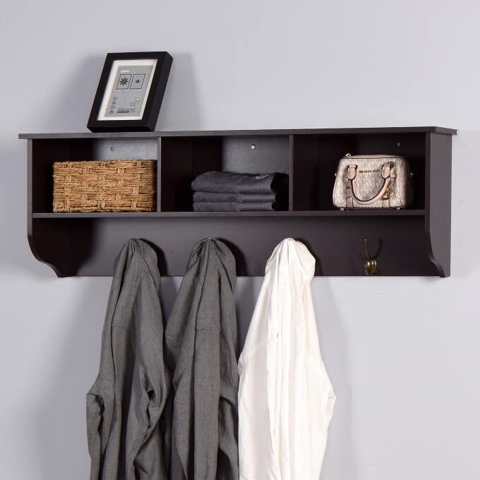 Wooden Entryway Wall Mounted Coat Rack with 4 Dual Hooks and Storage Shelf