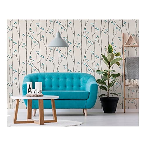 Ingrid Blue Scandi Tree Wallpaper 20.5 X Nature Scandinavian Wildlife Washable - Diamond Home USA