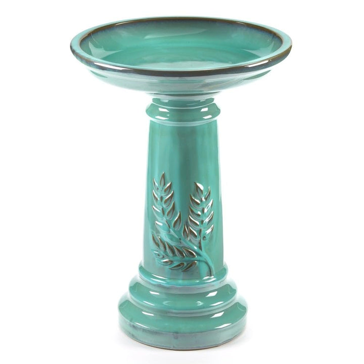 Traditional Ceramic Birdbath Green Pedestal - Diamond Home USA