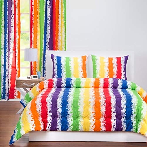 Learning Linens Brainwaves 84 Inch Rod Pocket Rainbow Curtain Multi Color Stripe - Diamond Home USA