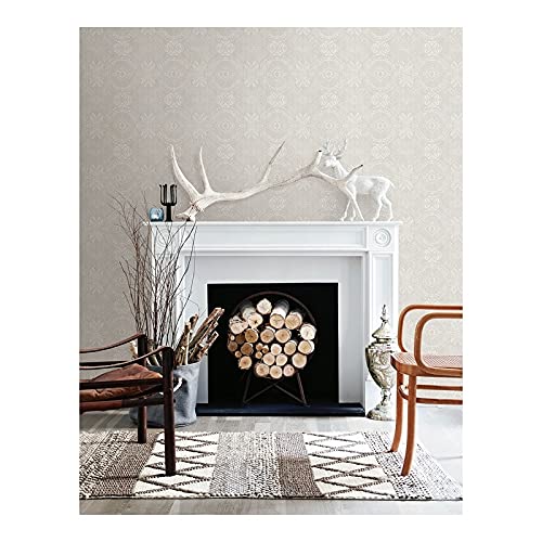 Light Grey Medallion Wallpaper 20.5 X Geometric Farmhouse Washable - Diamond Home USA