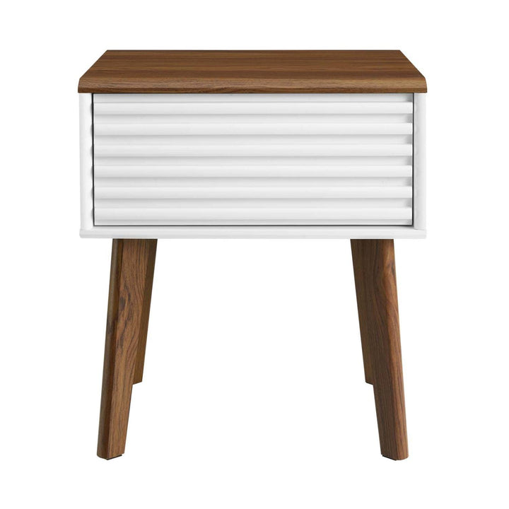 Modway Render Mid-Century Modern End Table or Nightstand in Walnut White 15 x 19 - Diamond Home USA